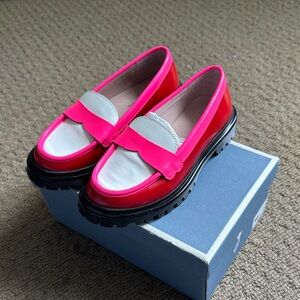 NIB Jacadi Paris Hot Pink and Red Girls Loafers size 11 (28eu)